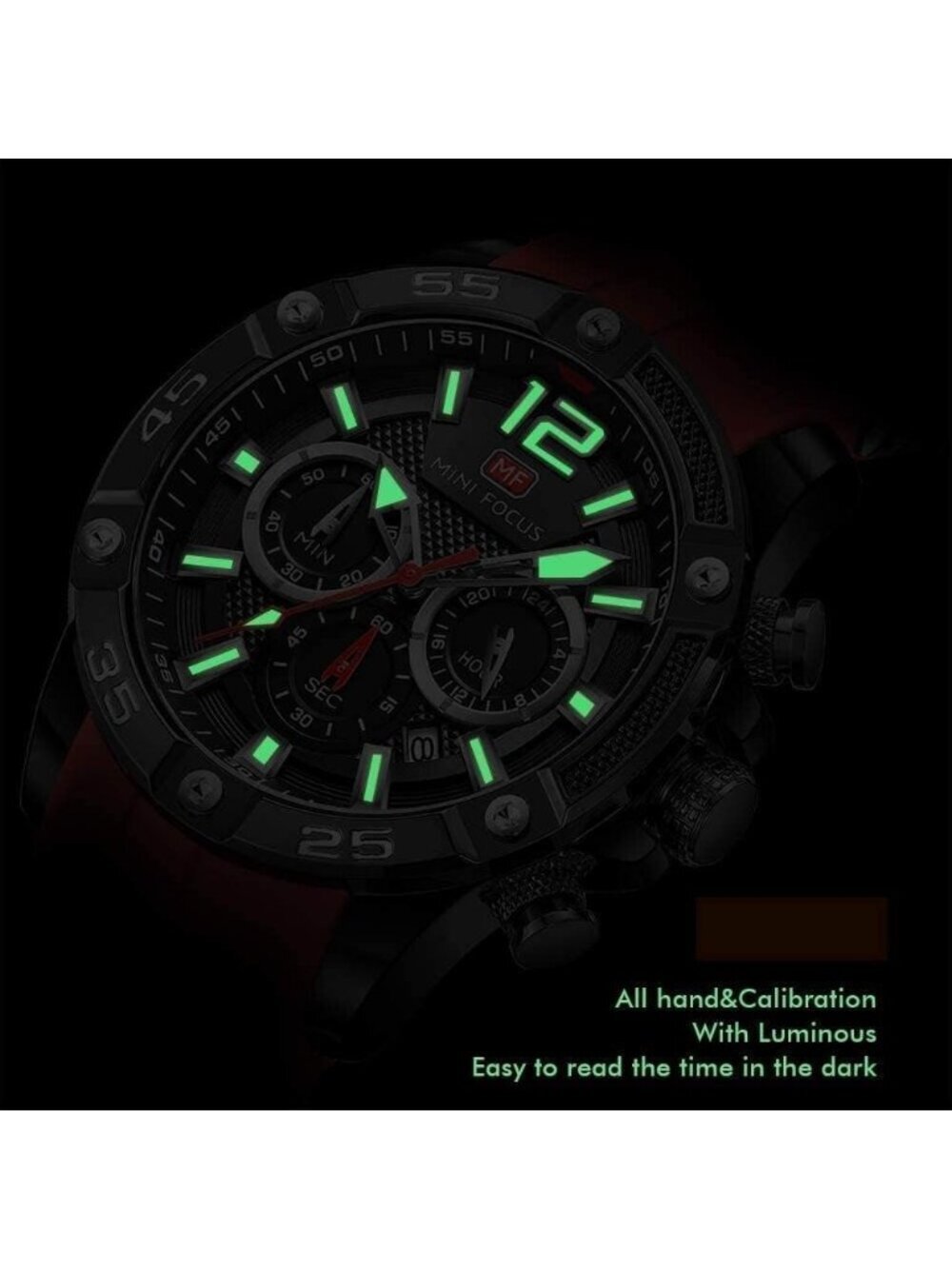 Men's All Red Analog Quartz Waterproof Chronograph Classic Stylish Casual Watch - Picture 4 of 5